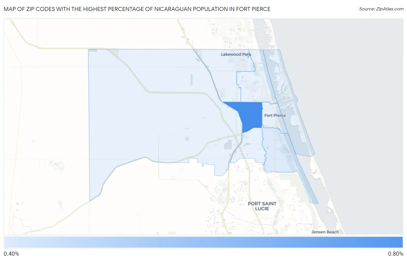 Zip Codes with the Highest Percentage of Nicaraguan Population in Fort Pierce Map
