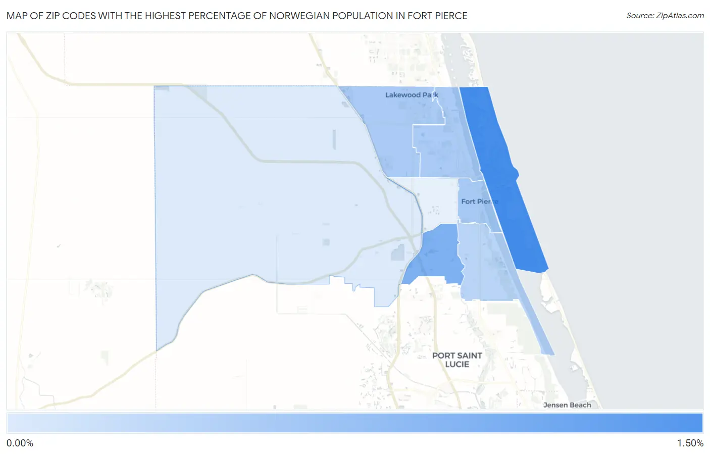 Zip Codes with the Highest Percentage of Norwegian Population in Fort Pierce Map
