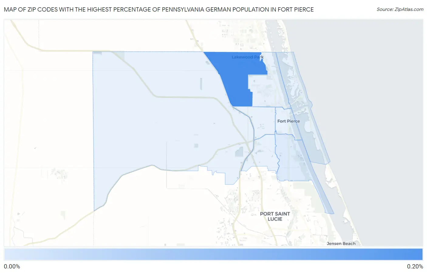 Zip Codes with the Highest Percentage of Pennsylvania German Population in Fort Pierce Map