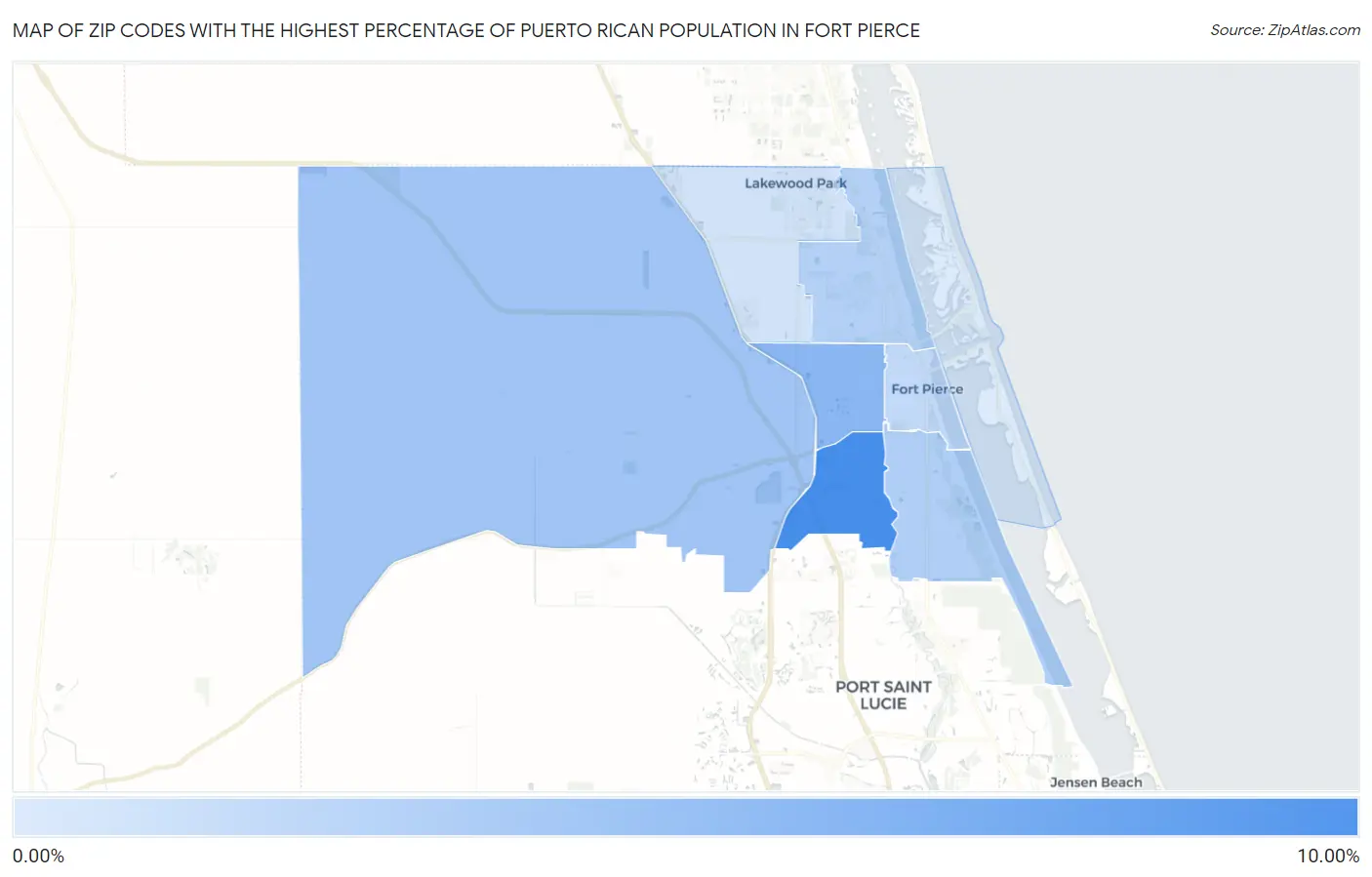 Zip Codes with the Highest Percentage of Puerto Rican Population in Fort Pierce Map