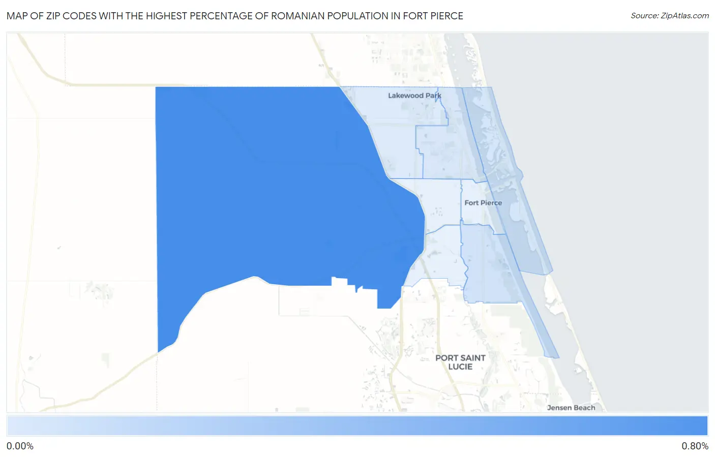 Zip Codes with the Highest Percentage of Romanian Population in Fort Pierce Map