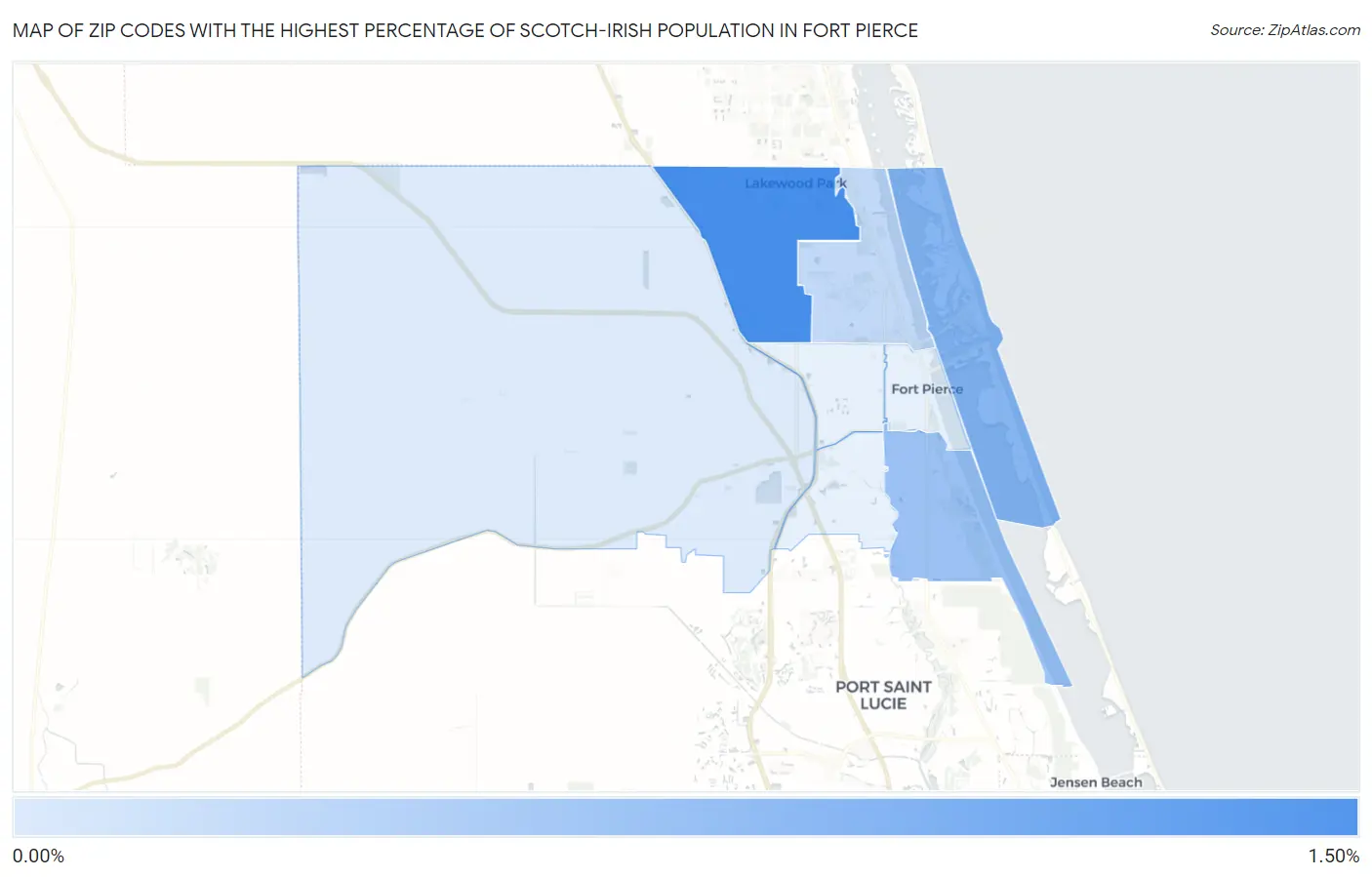 Zip Codes with the Highest Percentage of Scotch-Irish Population in Fort Pierce Map