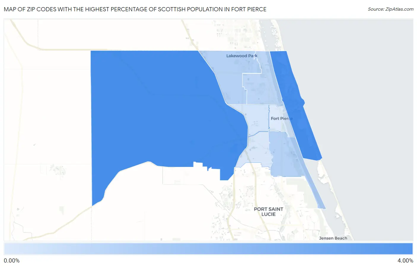 Zip Codes with the Highest Percentage of Scottish Population in Fort Pierce Map
