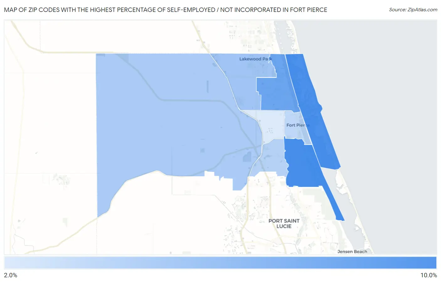 Zip Codes with the Highest Percentage of Self-Employed / Not Incorporated in Fort Pierce Map