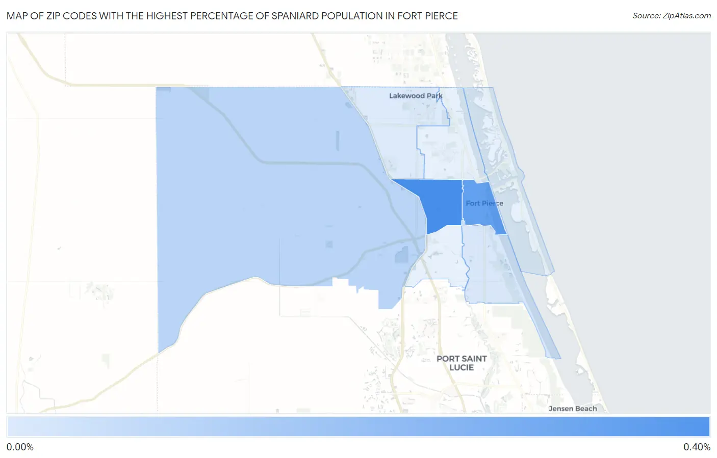 Zip Codes with the Highest Percentage of Spaniard Population in Fort Pierce Map