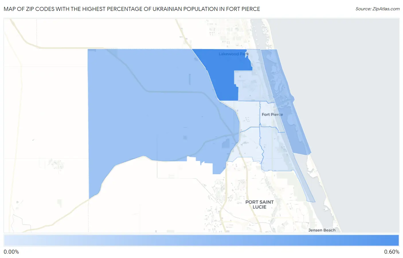 Zip Codes with the Highest Percentage of Ukrainian Population in Fort Pierce Map