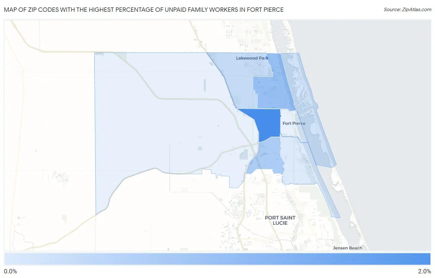 Zip Codes with the Highest Percentage of Unpaid Family Workers in Fort Pierce Map