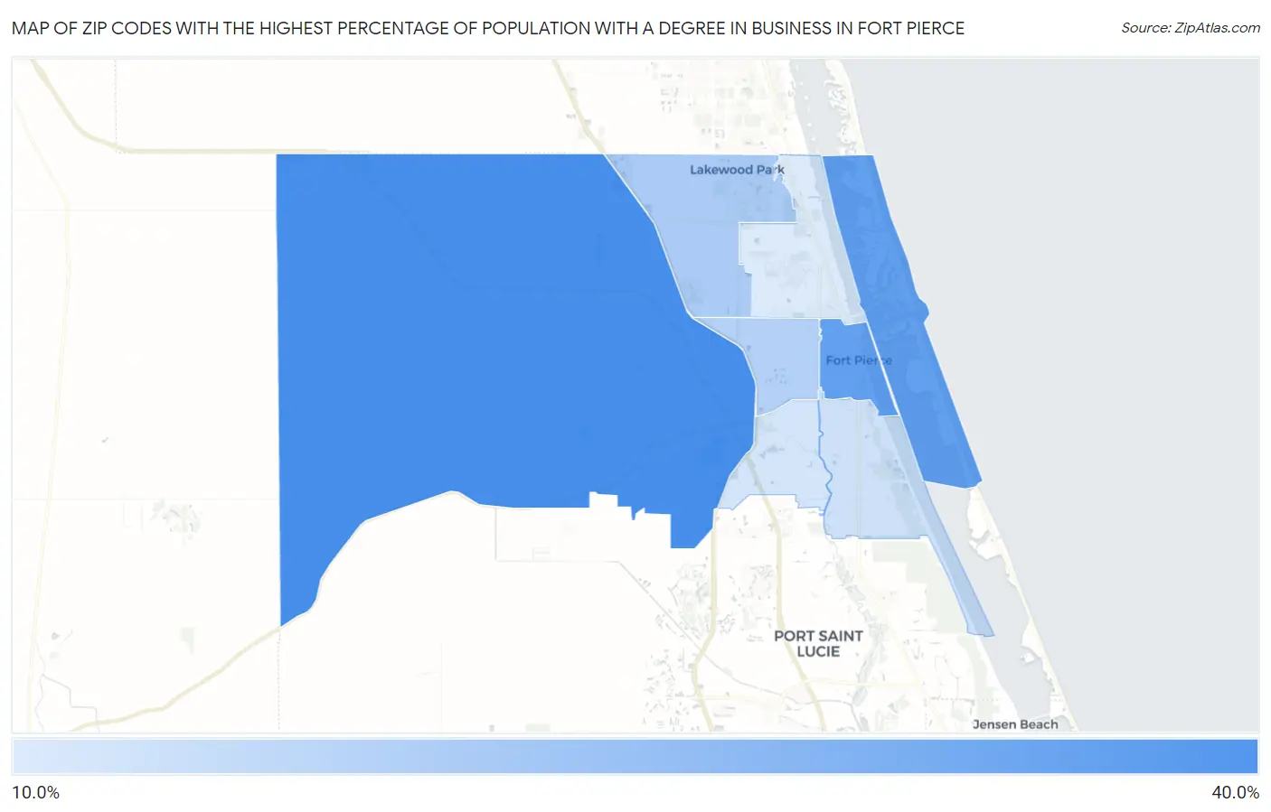 Zip Codes with the Highest Percentage of Population with a Degree in Business in Fort Pierce Map