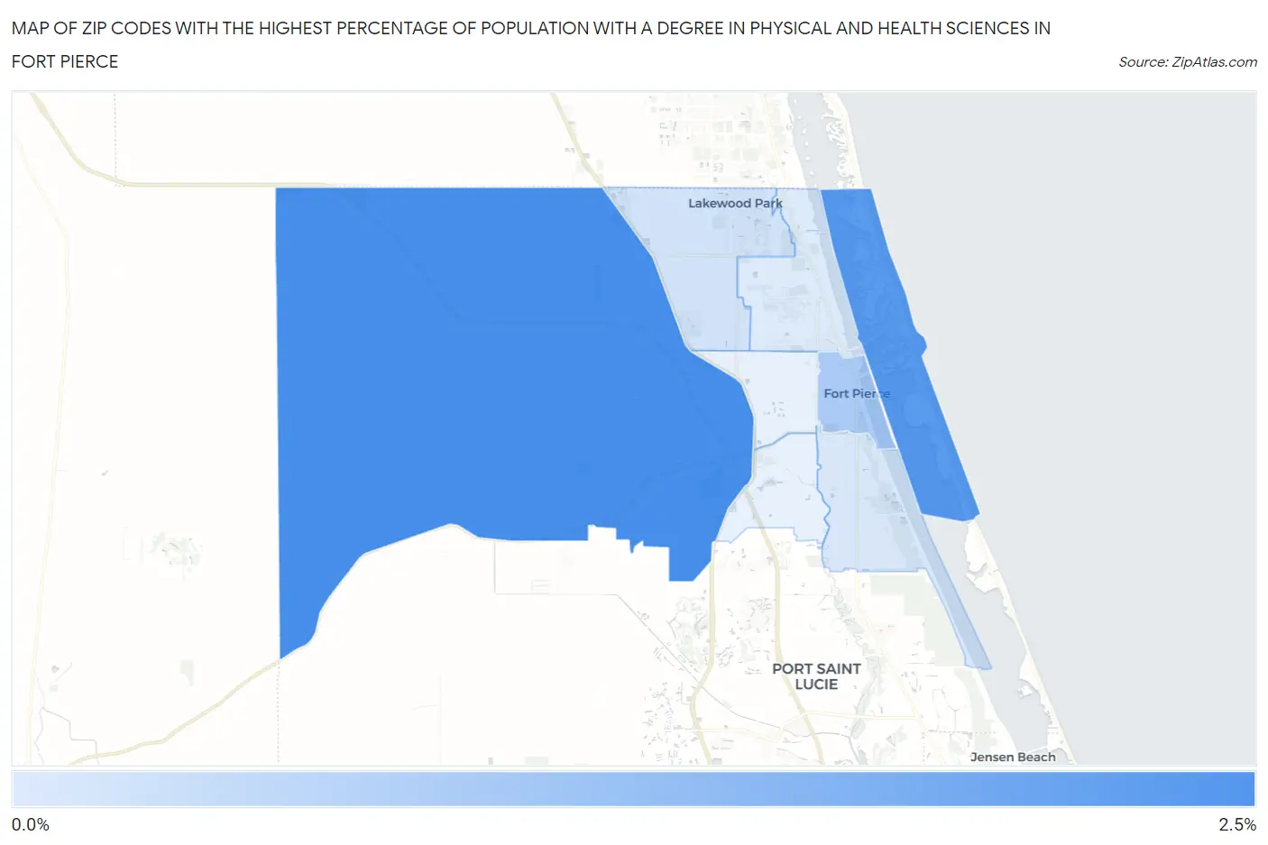 Zip Codes with the Highest Percentage of Population with a Degree in Physical and Health Sciences in Fort Pierce Map
