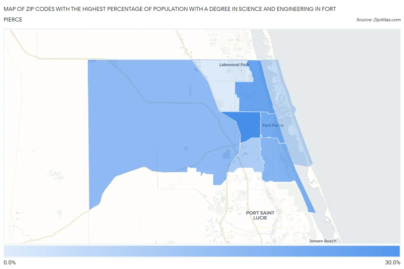Zip Codes with the Highest Percentage of Population with a Degree in Science and Engineering in Fort Pierce Map