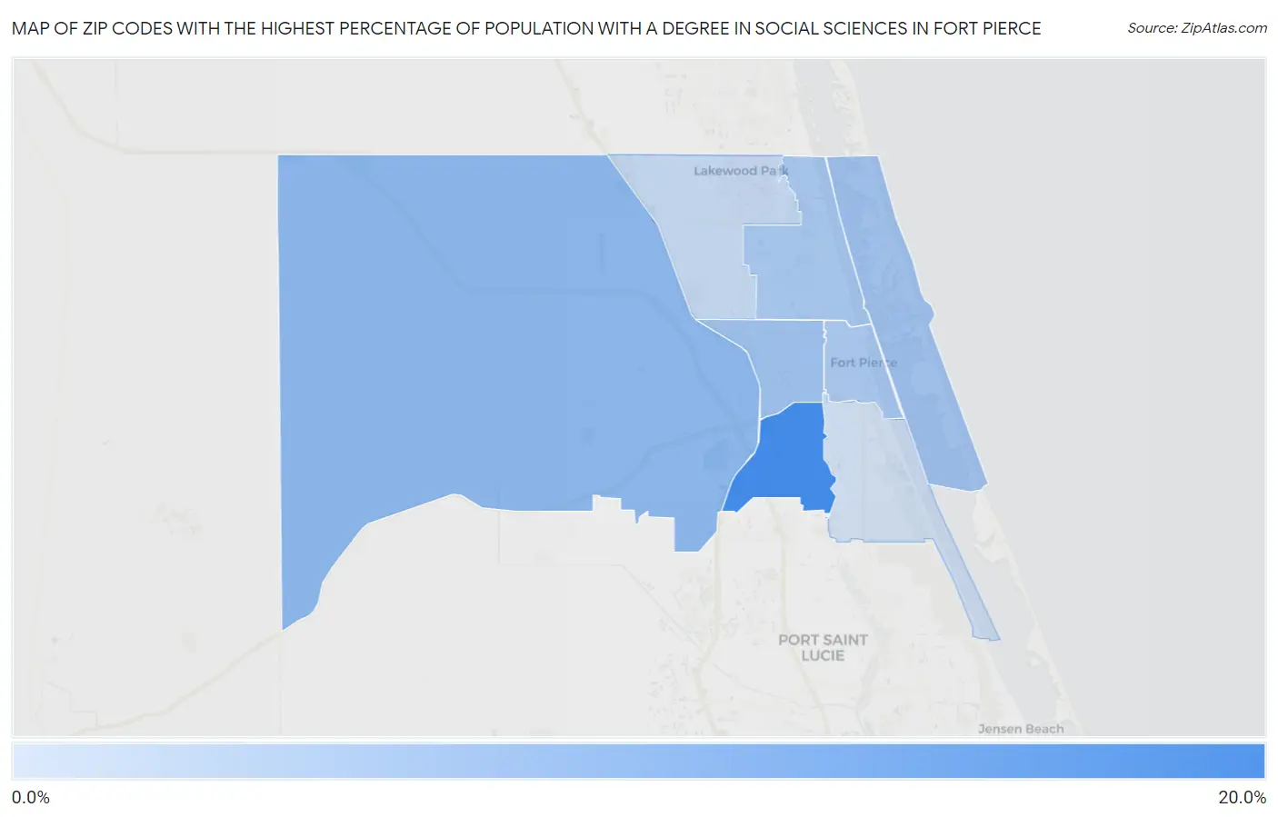 Zip Codes with the Highest Percentage of Population with a Degree in Social Sciences in Fort Pierce Map