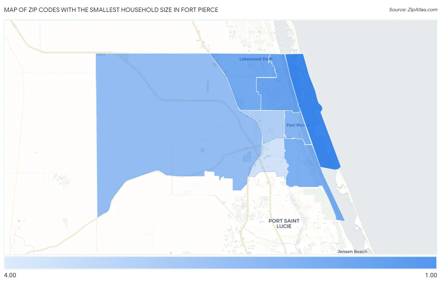 Zip Codes with the Smallest Household Size in Fort Pierce Map