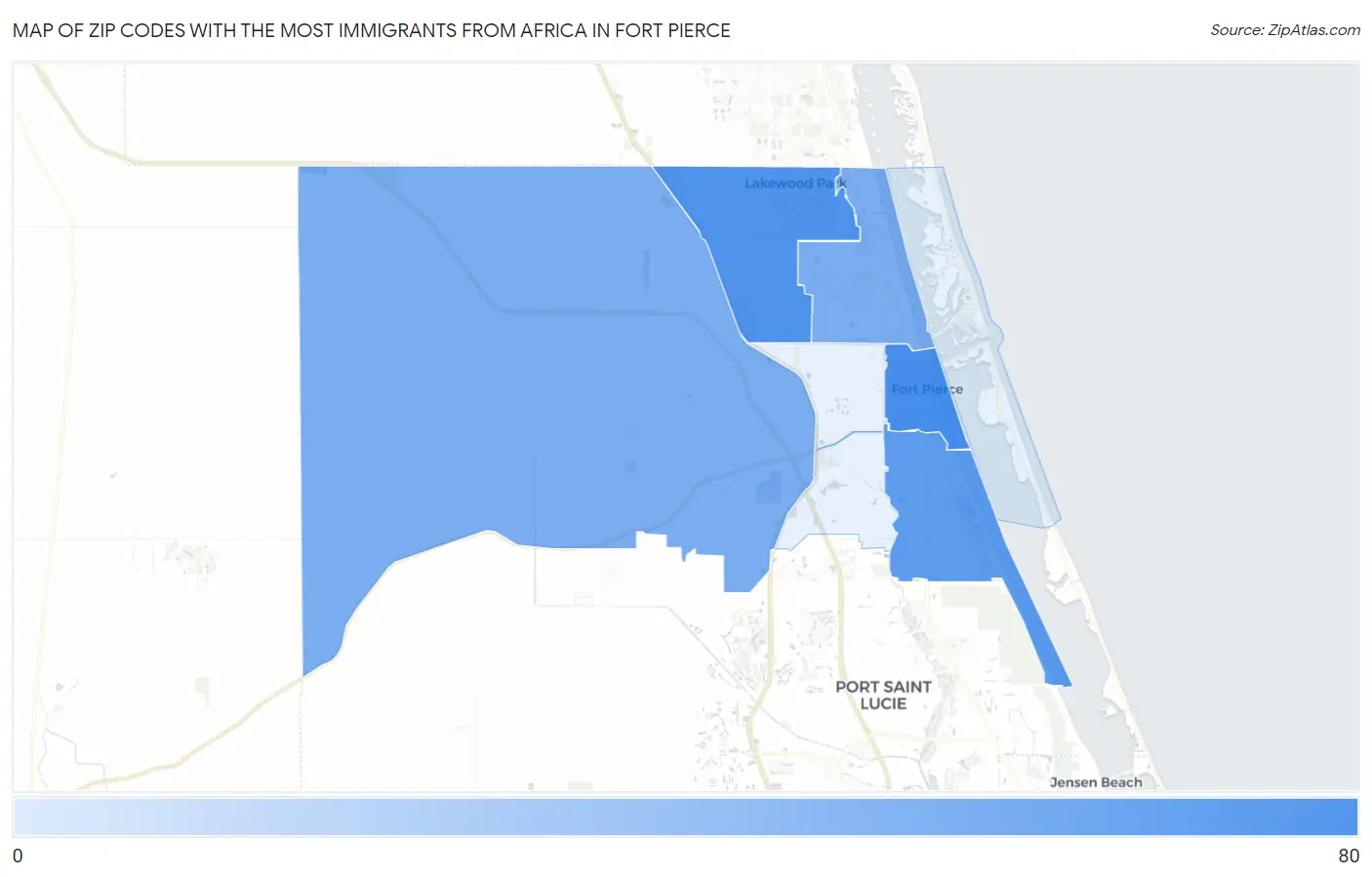 Zip Codes with the Most Immigrants from Africa in Fort Pierce Map