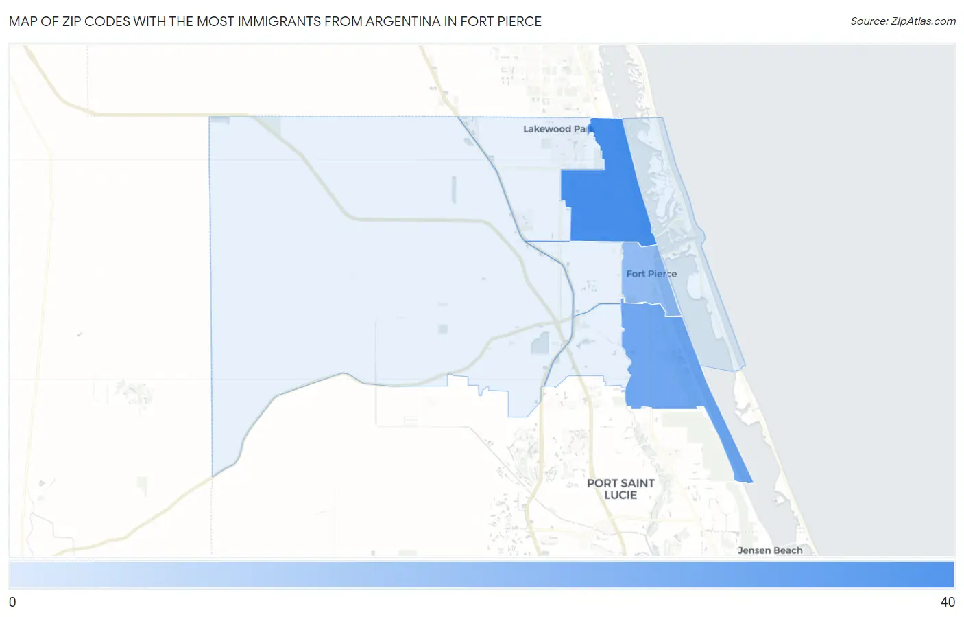 Zip Codes with the Most Immigrants from Argentina in Fort Pierce Map