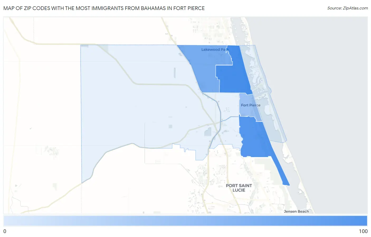Zip Codes with the Most Immigrants from Bahamas in Fort Pierce Map