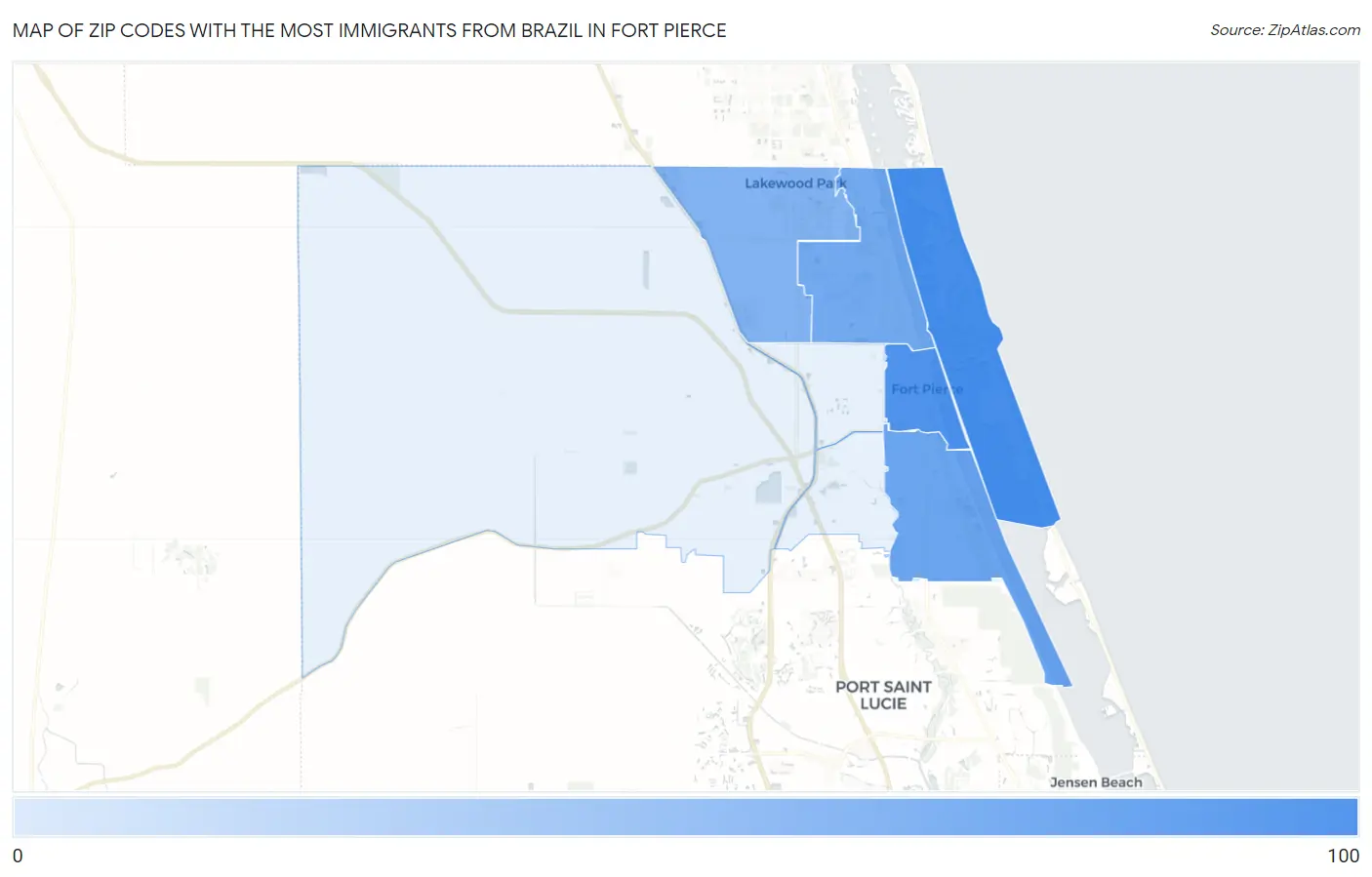 Zip Codes with the Most Immigrants from Brazil in Fort Pierce Map