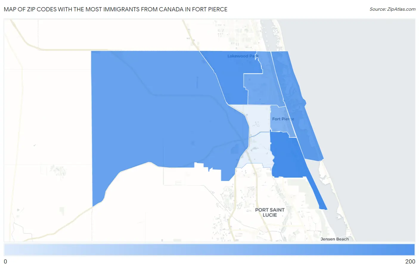 Zip Codes with the Most Immigrants from Canada in Fort Pierce Map