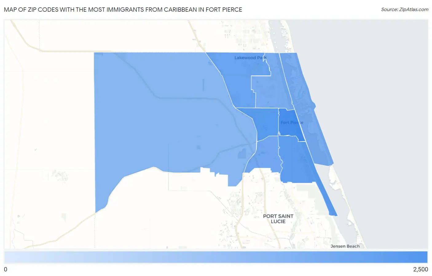 Zip Codes with the Most Immigrants from Caribbean in Fort Pierce Map