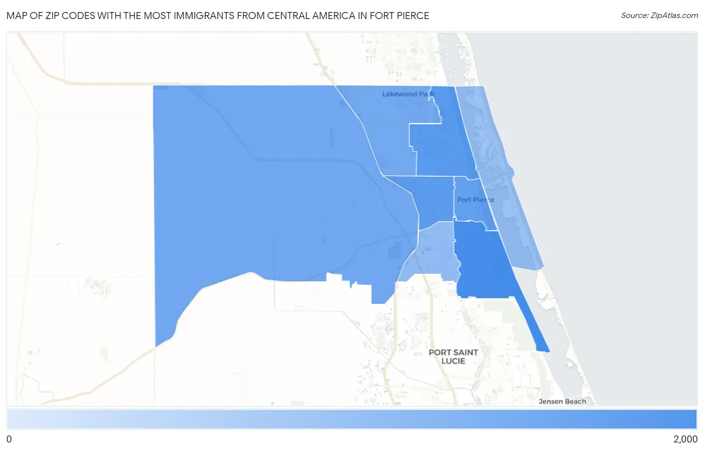 Zip Codes with the Most Immigrants from Central America in Fort Pierce Map
