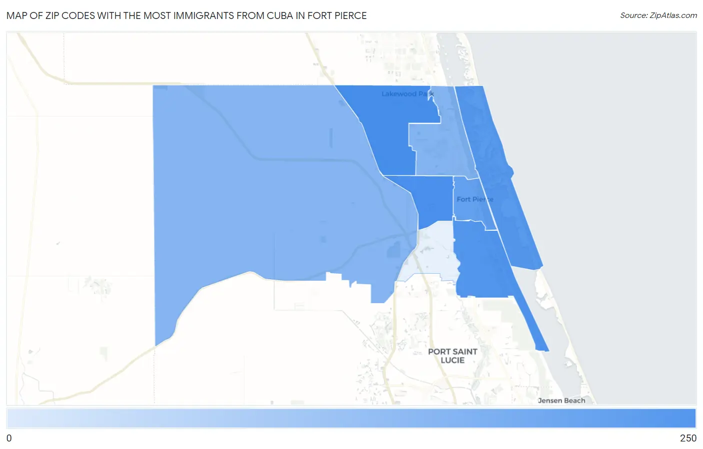 Zip Codes with the Most Immigrants from Cuba in Fort Pierce Map
