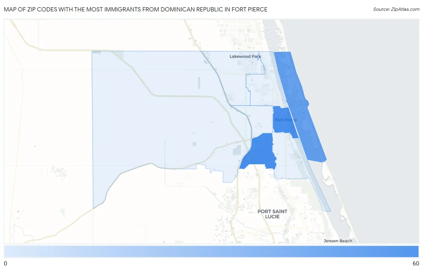 Zip Codes with the Most Immigrants from Dominican Republic in Fort Pierce Map