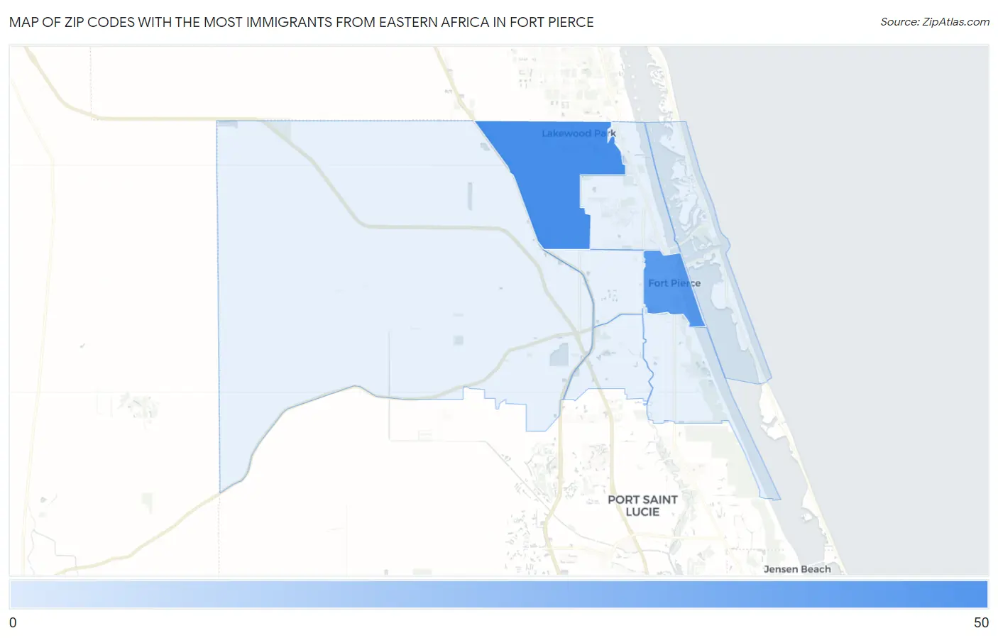 Zip Codes with the Most Immigrants from Eastern Africa in Fort Pierce Map
