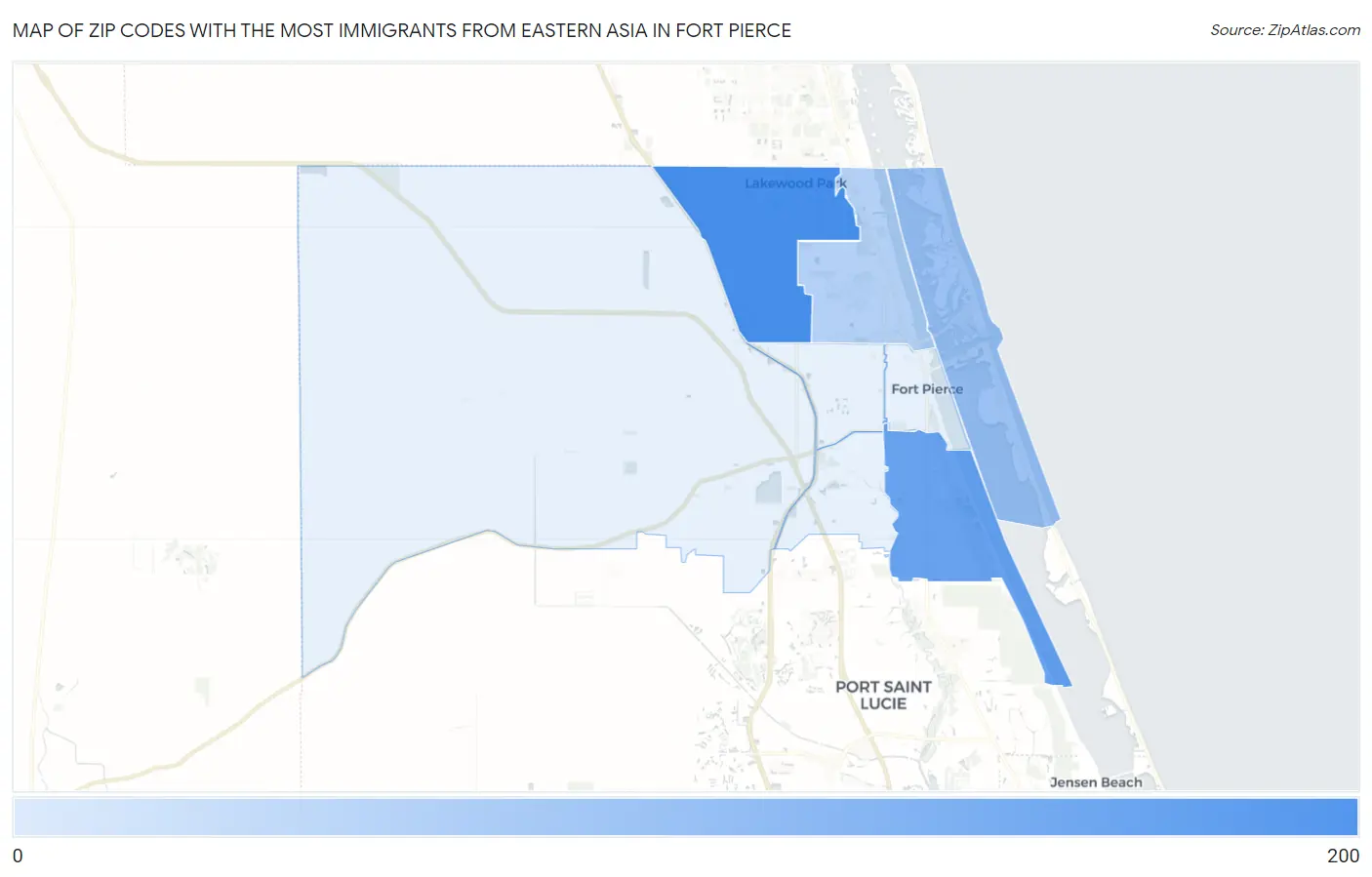 Zip Codes with the Most Immigrants from Eastern Asia in Fort Pierce Map