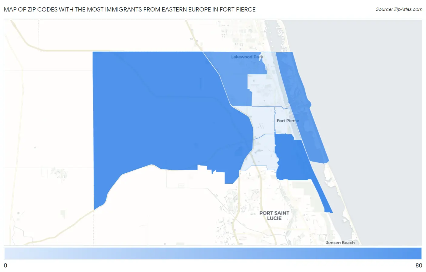 Zip Codes with the Most Immigrants from Eastern Europe in Fort Pierce Map