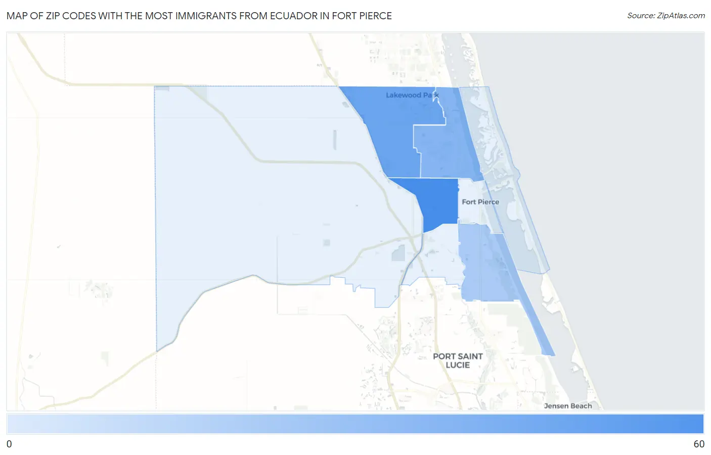 Zip Codes with the Most Immigrants from Ecuador in Fort Pierce Map