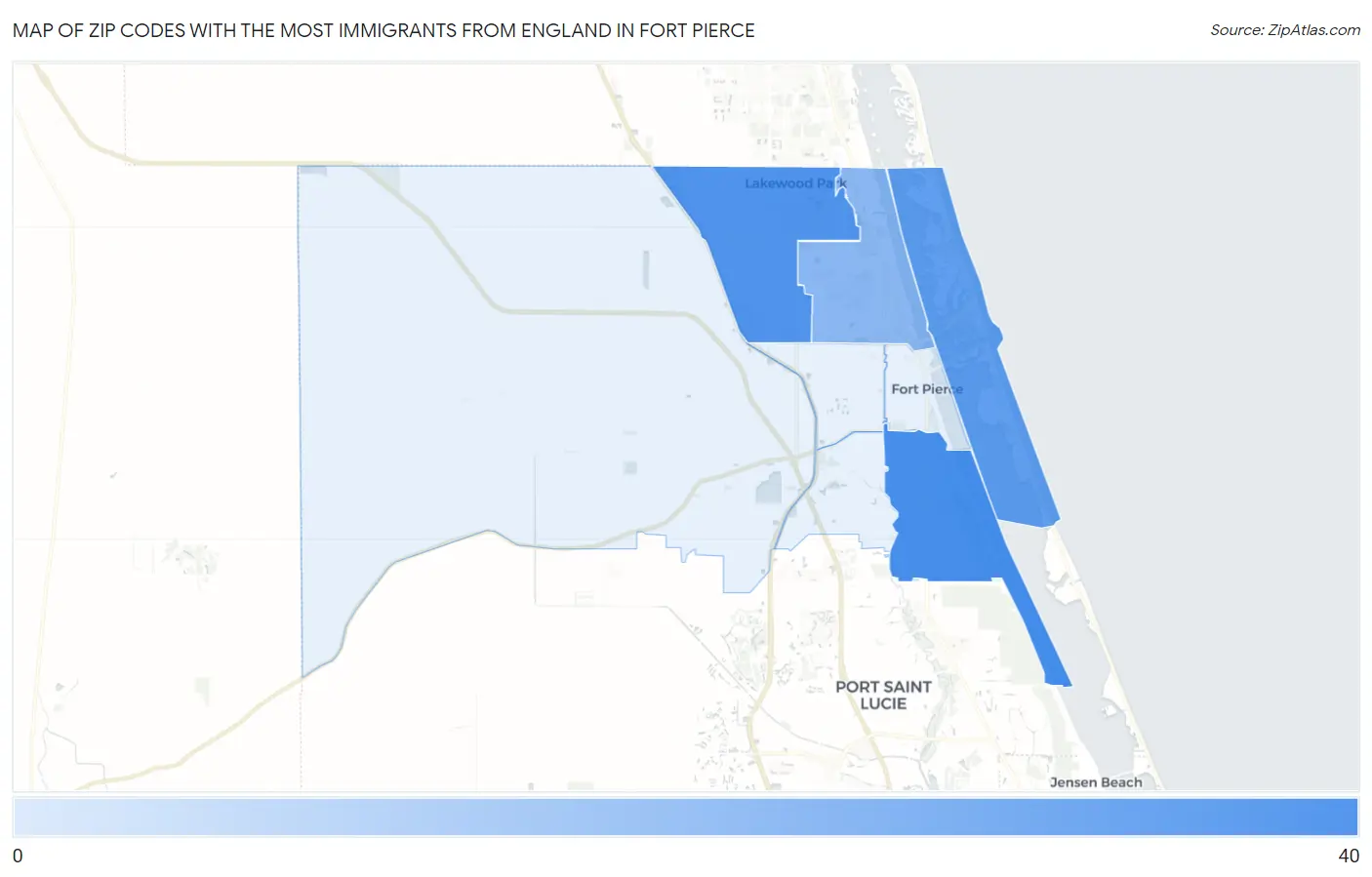 Zip Codes with the Most Immigrants from England in Fort Pierce Map