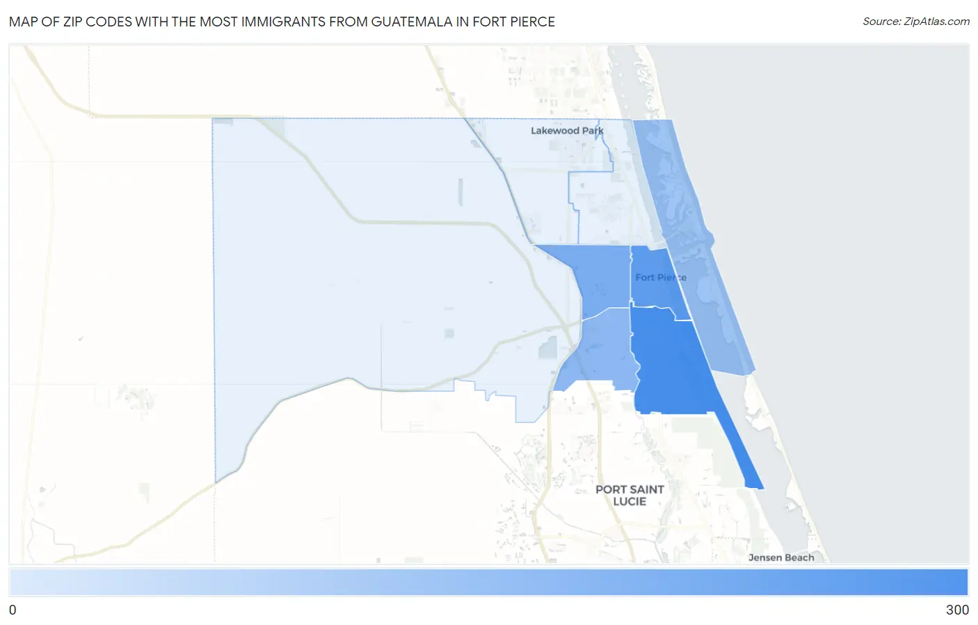 Zip Codes with the Most Immigrants from Guatemala in Fort Pierce Map