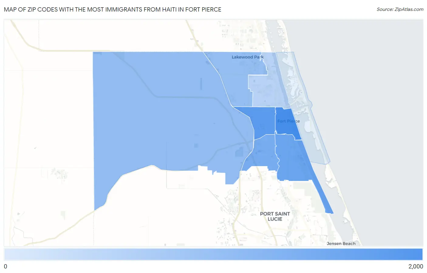 Zip Codes with the Most Immigrants from Haiti in Fort Pierce Map