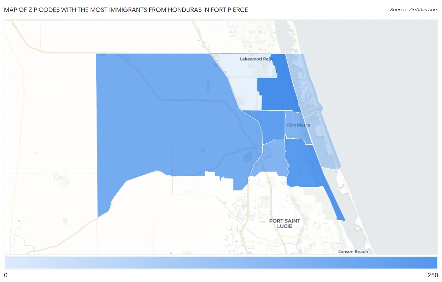 Zip Codes with the Most Immigrants from Honduras in Fort Pierce Map