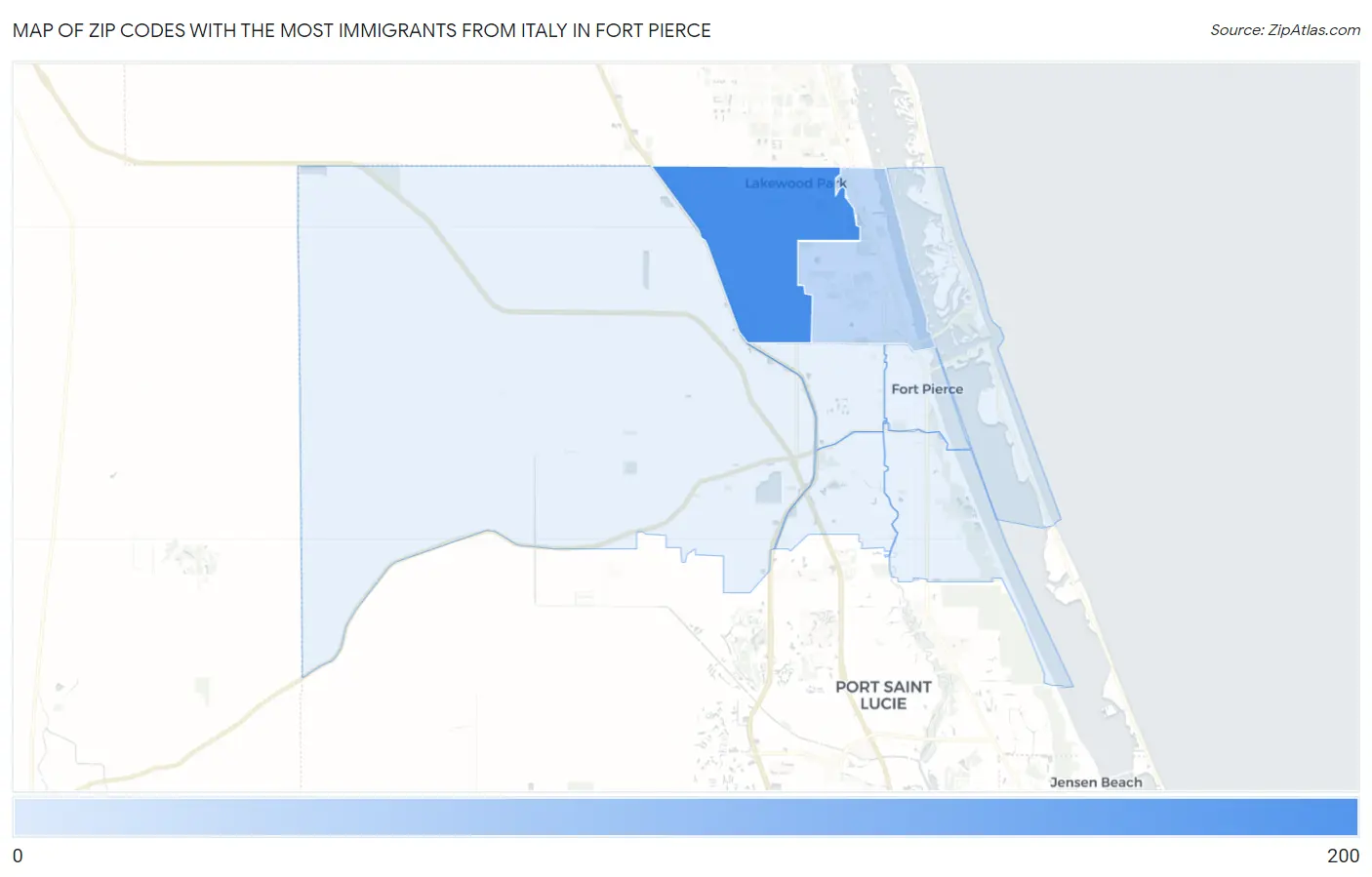 Zip Codes with the Most Immigrants from Italy in Fort Pierce Map