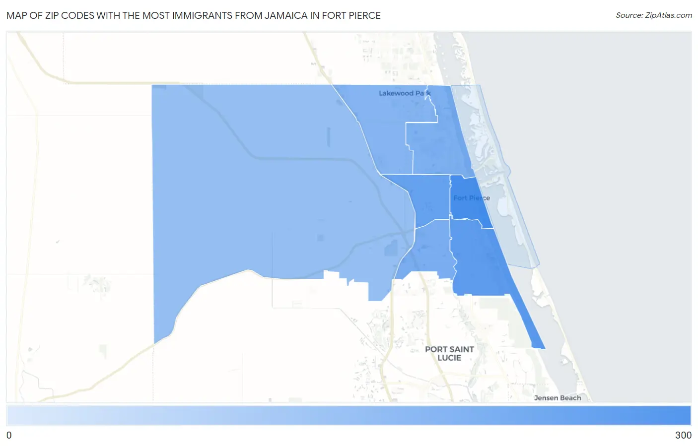 Zip Codes with the Most Immigrants from Jamaica in Fort Pierce Map