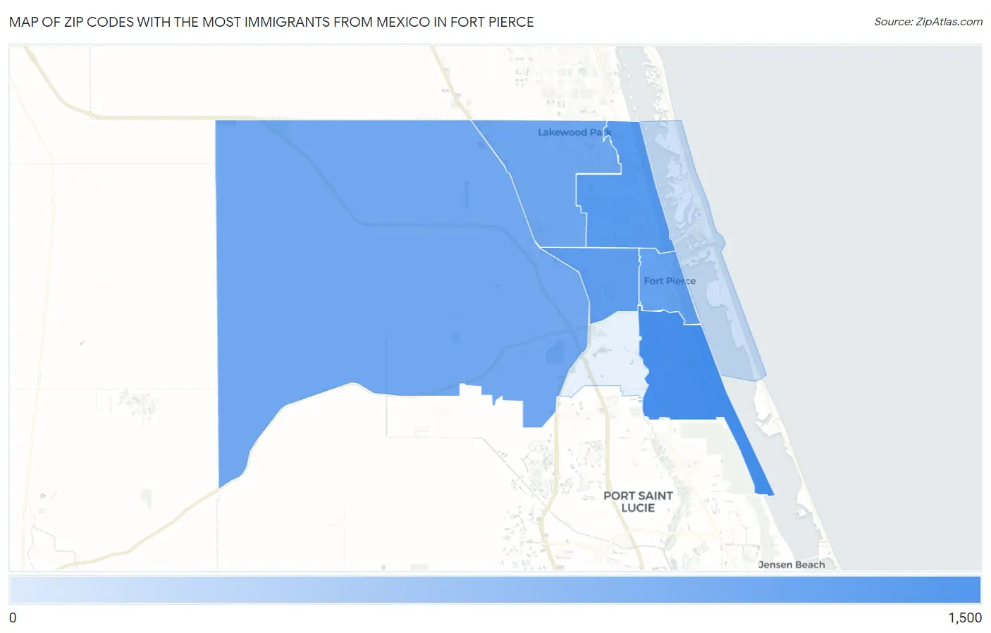 Zip Codes with the Most Immigrants from Mexico in Fort Pierce Map