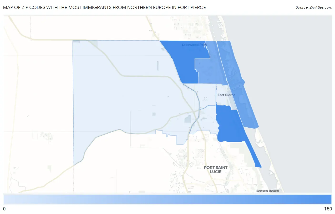 Zip Codes with the Most Immigrants from Northern Europe in Fort Pierce Map