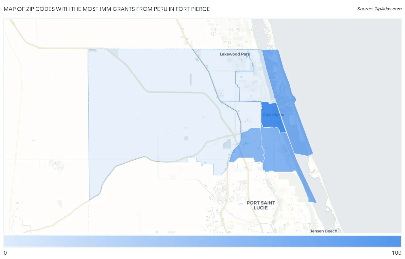 Zip Codes with the Most Immigrants from Peru in Fort Pierce Map