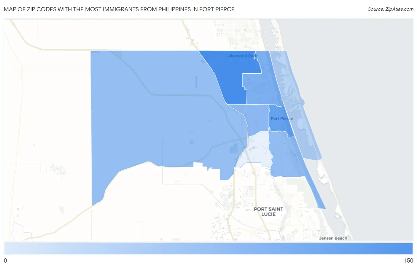 Zip Codes with the Most Immigrants from Philippines in Fort Pierce Map