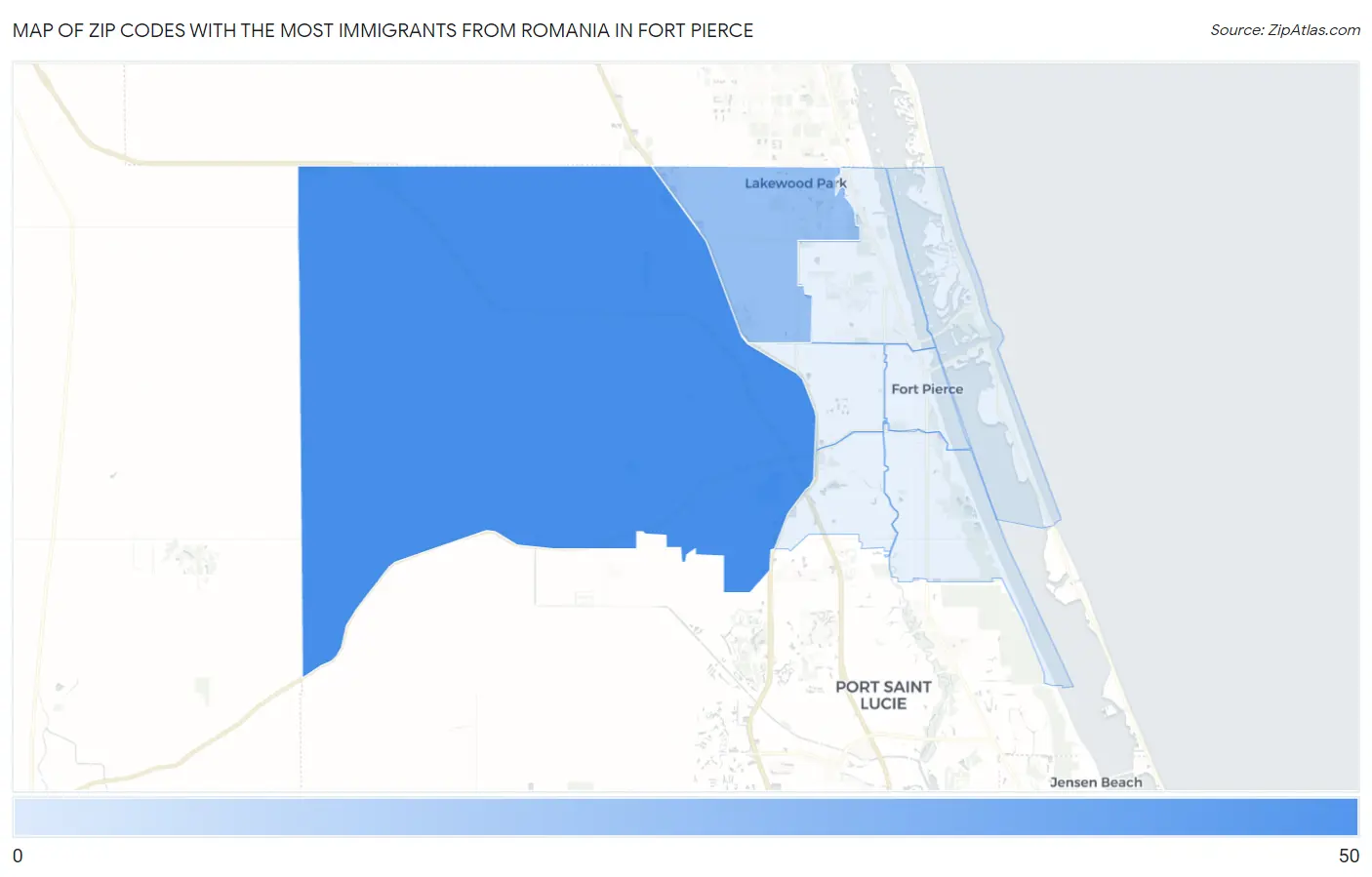 Zip Codes with the Most Immigrants from Romania in Fort Pierce Map