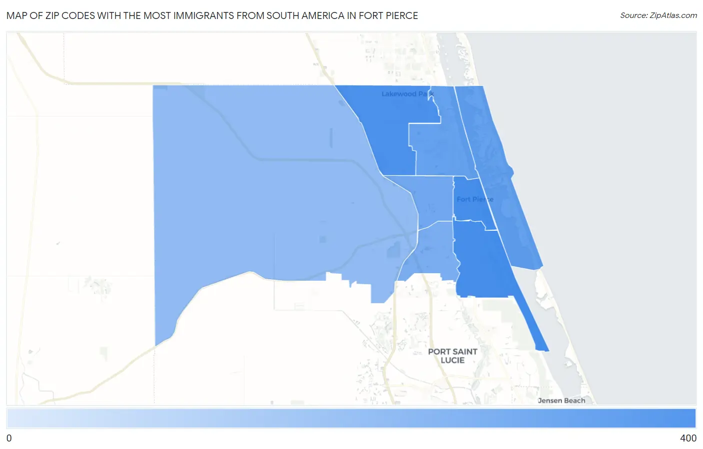 Zip Codes with the Most Immigrants from South America in Fort Pierce Map