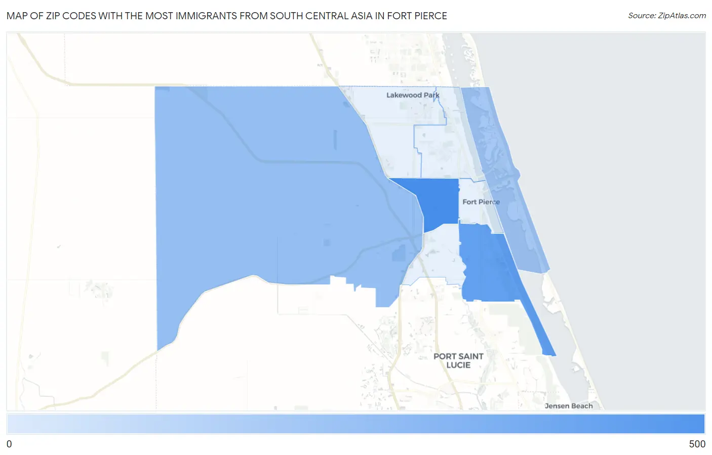 Zip Codes with the Most Immigrants from South Central Asia in Fort Pierce Map