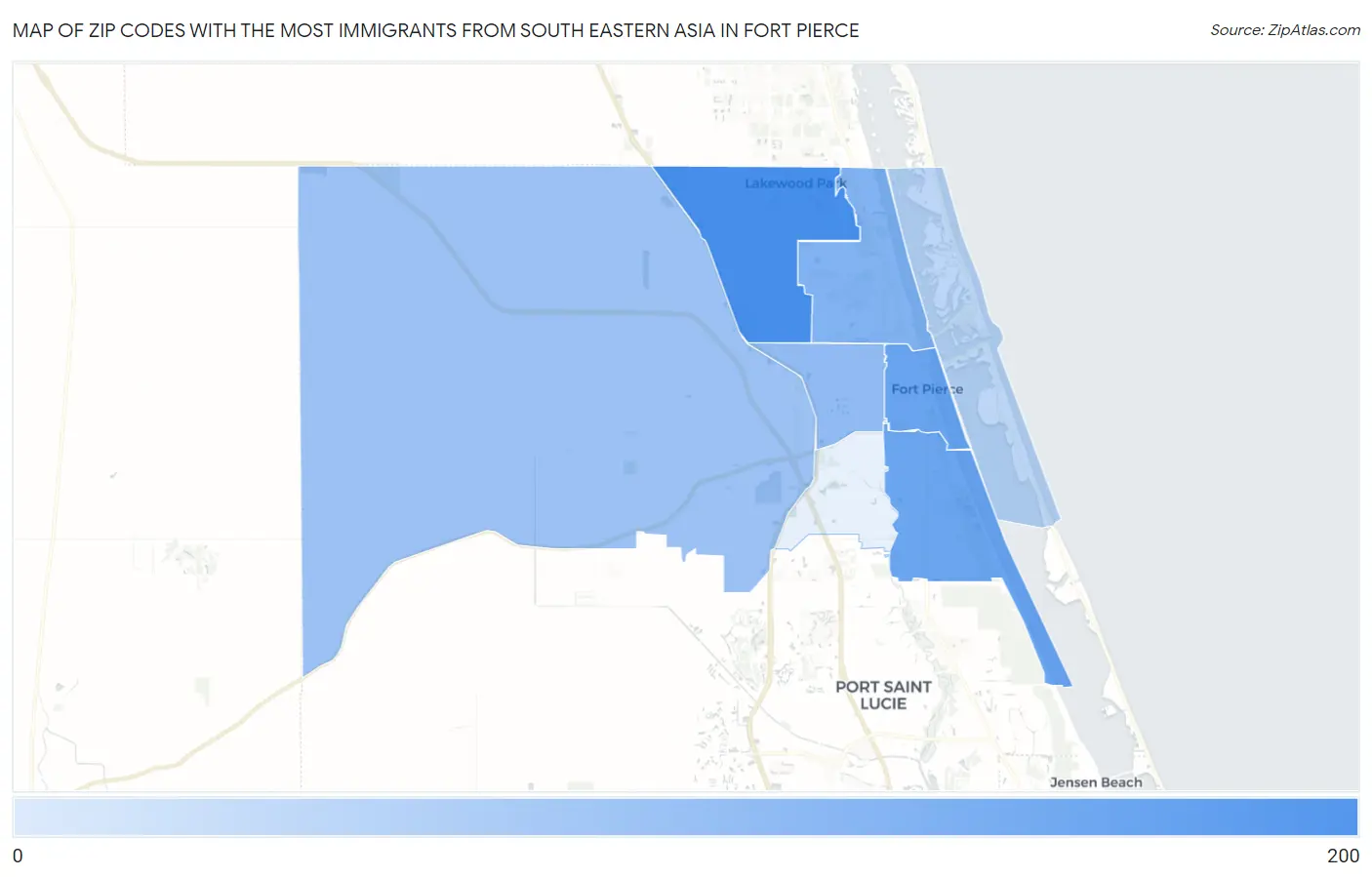 Zip Codes with the Most Immigrants from South Eastern Asia in Fort Pierce Map