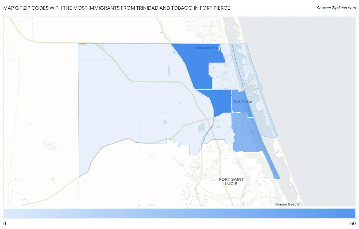 Zip Codes with the Most Immigrants from Trinidad and Tobago in Fort Pierce Map