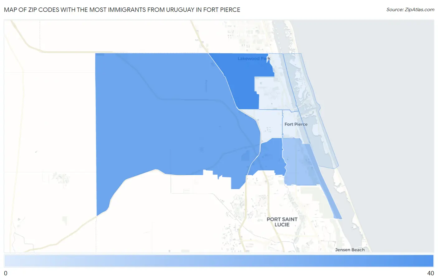 Zip Codes with the Most Immigrants from Uruguay in Fort Pierce Map