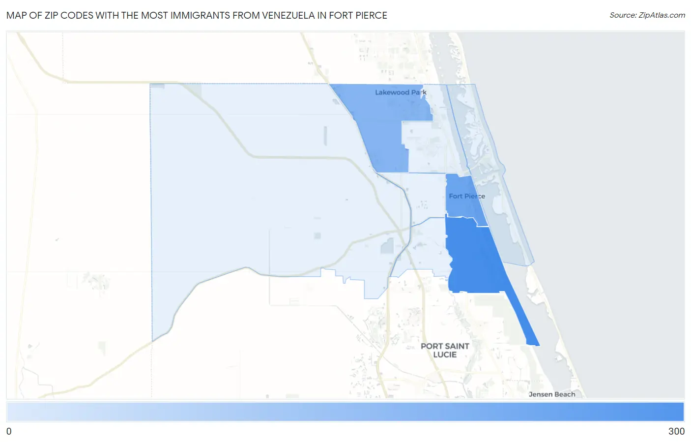 Zip Codes with the Most Immigrants from Venezuela in Fort Pierce Map