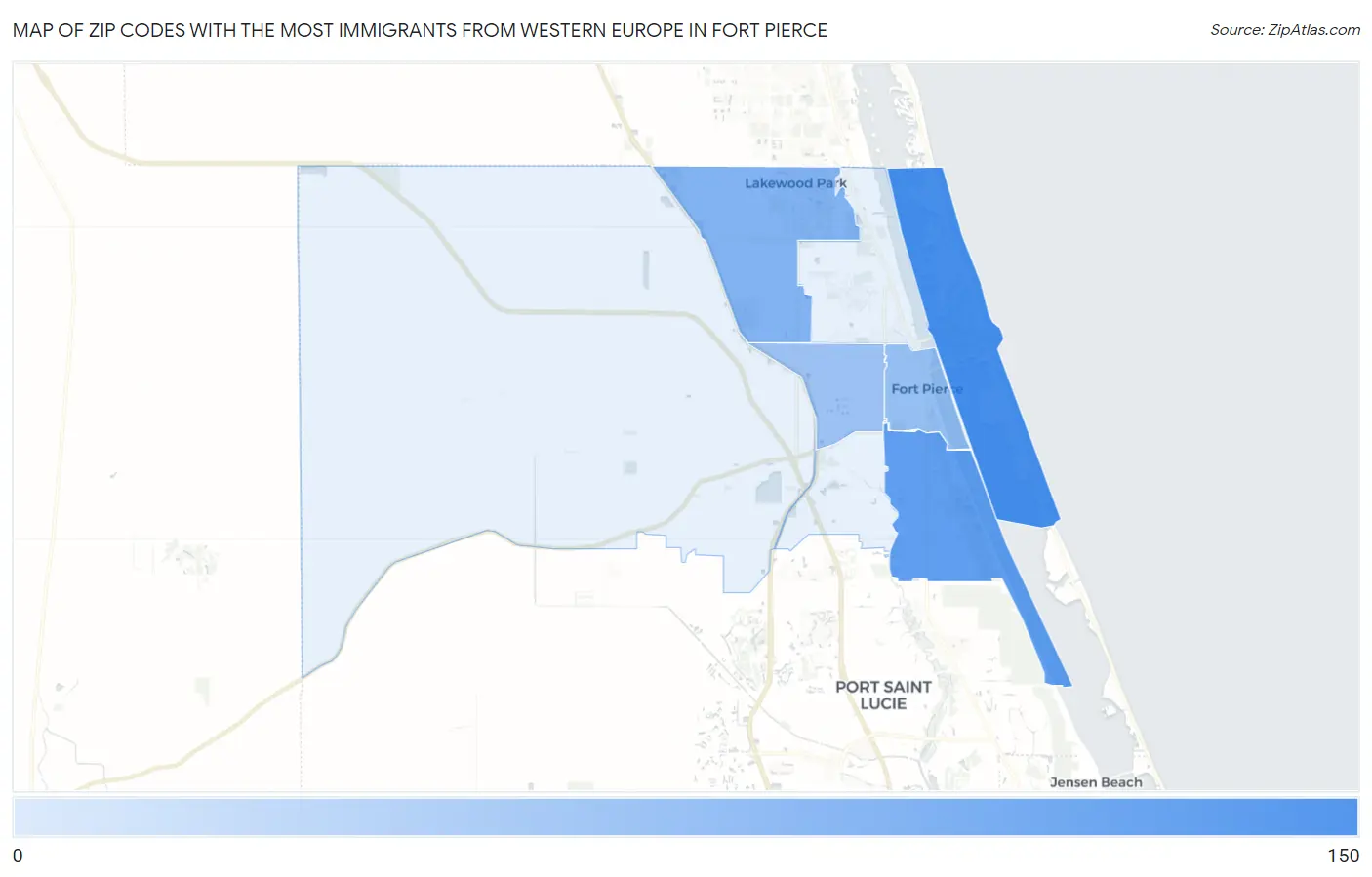 Zip Codes with the Most Immigrants from Western Europe in Fort Pierce Map