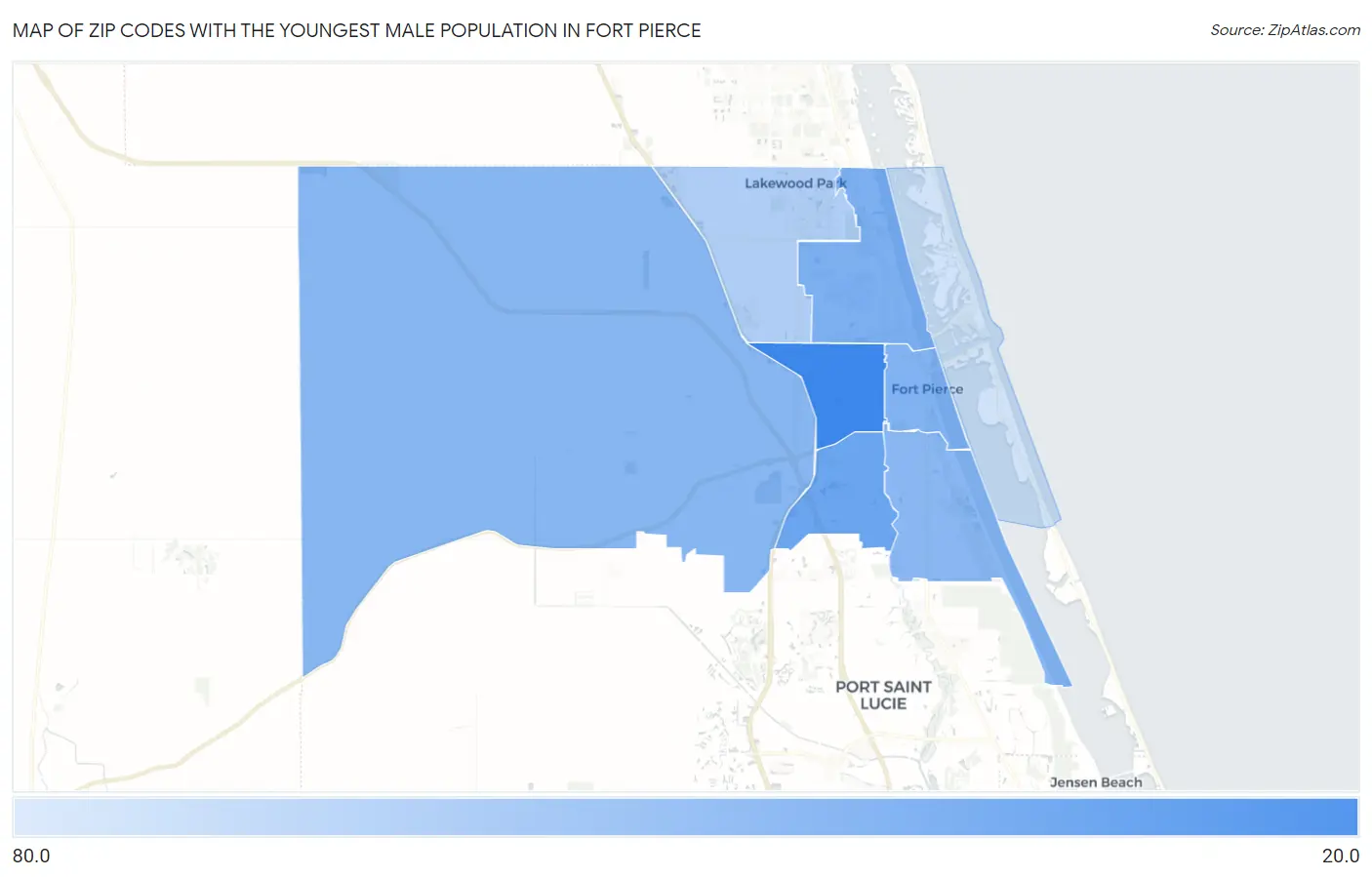 Zip Codes with the Youngest Male Population in Fort Pierce Map