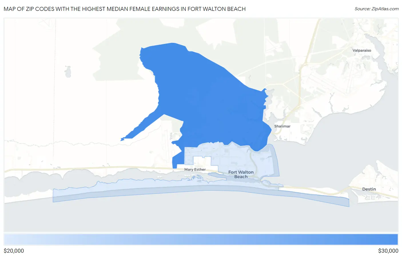 Zip Codes with the Highest Median Female Earnings in Fort Walton Beach Map