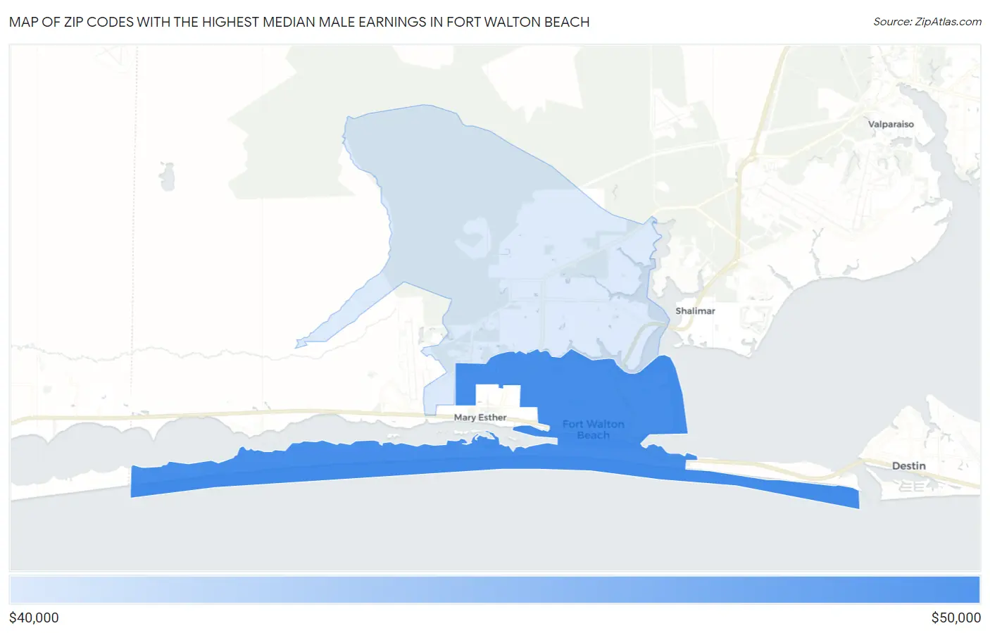 Zip Codes with the Highest Median Male Earnings in Fort Walton Beach Map